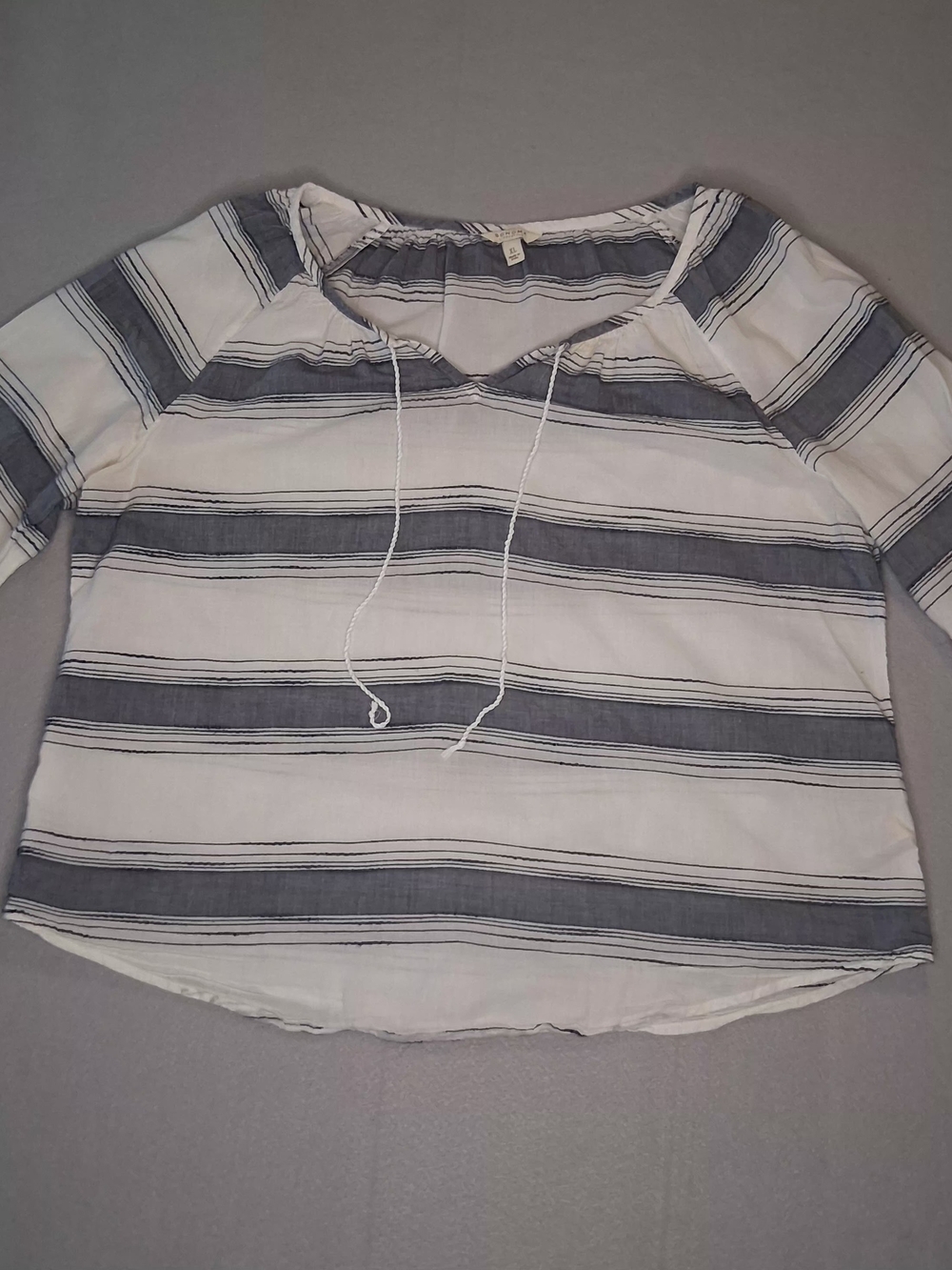 Sonoma Lifestyle XL White Blue Striped Peasant Blouse 100% Cotton 3/4 Sleeve Boh - Picture 5 of 8